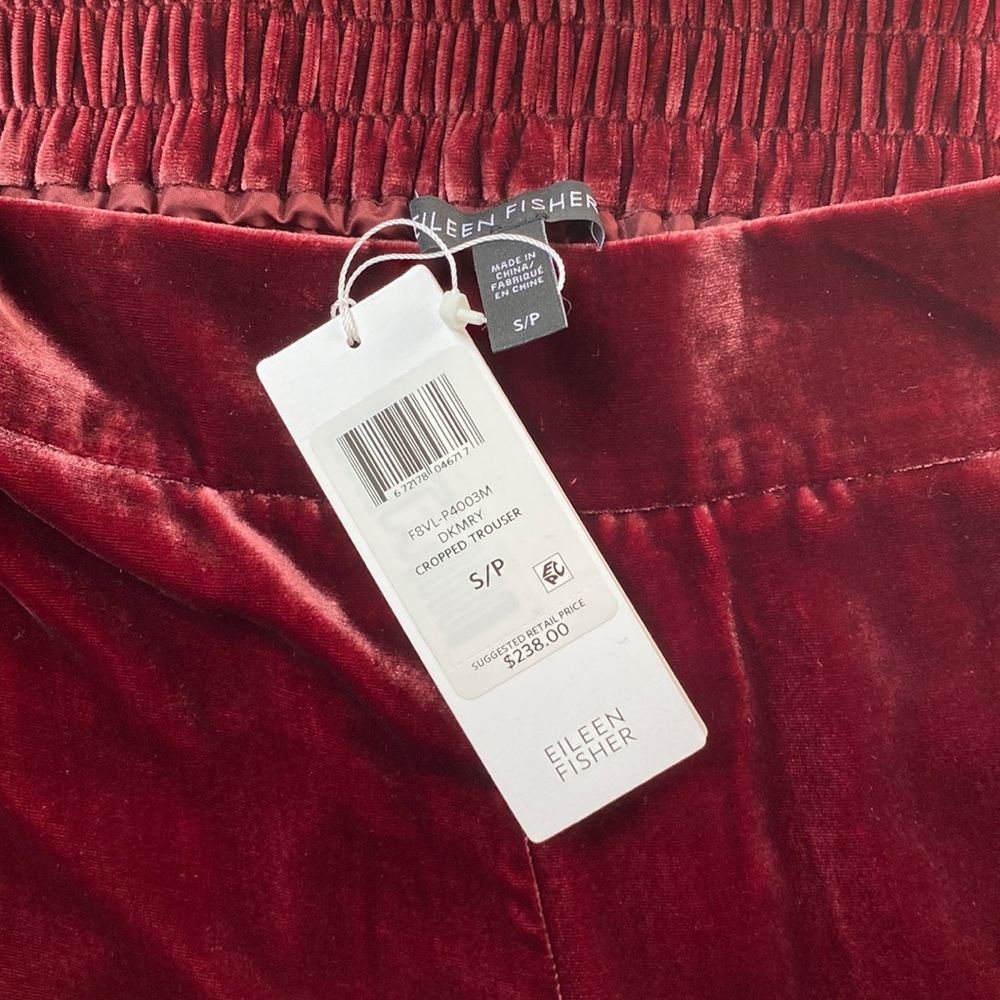 Eileen Fisher Red Velvet Cropped Trouser S/P